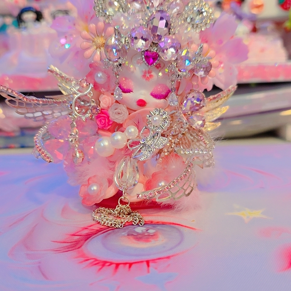 Pink and Silver Skullpanda  Decorative Figurine